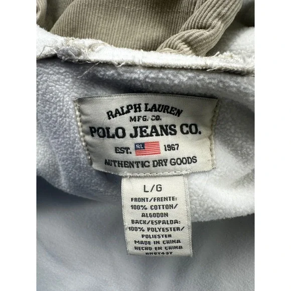 Vintage Polo Jeans Co Ralph Lauren Corduroy Hooded Trench Coat Khaki L G - Picture 3 of 8